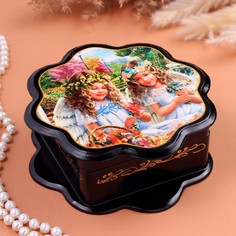 Шкатулка ЖАнгелочки, 9938668, черная, 16 х 16 см, лаковая миниатюра No Brand