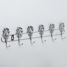 Вешалка настенная на 6 крючков Доляна «Розы», 42x8,9x3,3 см, цвет серебряный, (2шт.)