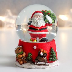 Сувенир полистоун водяной шар Дед Мороз с елкой на плече 6,5х6,5х8,5 см (6 шт) No Brand