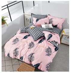 Комплект постельного белья Mency House Евро Листья на розовом
