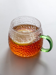 Кружка LUCKY Фактурное стекло, 8x8x7,5см; 450мл, зеленая ручка G000214