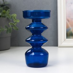 Подсвечник стекло на 1 свечу "Фигурный" синий 14,5х7х7 см No Brand