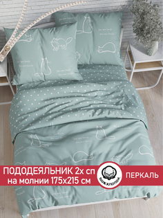 Пододеяльник Cказка Котики мята 2-спальный 175х215 см