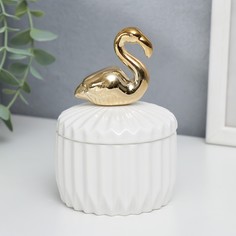 Шкатулка керамика "Золотой фламинго" белый рельеф 12х8,2х8,2 см No Brand