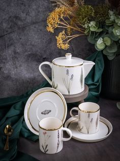 Чайный сервиз с заварочным чайником Porland Botanical, 200 мл, на 2 персоны