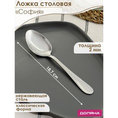 Ложка столовая из нержавеющей стали Доляна «София», h=18,7 см, толщина 2 мм, (6шт.)