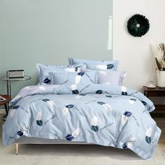Комплект постельного белья Mency House Евро Перья на голубом