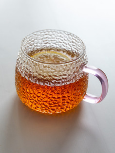 Кружка LUCKY Фактурное стекло, 8x8x7,5см; 450мл, розовая ручка G000215