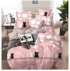 Комплект постельного белья Mency House Евро Кошки на розовом