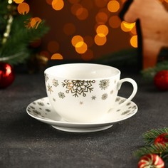 Чайная пара Magistro «Новый Год. Снегопад», чашка 250 мл, блюдце d=14 см