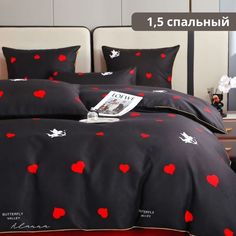 Постельное белье Alanna полутораспальное сатин черный,красный
