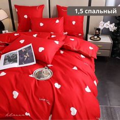 Постельное белье Alanna полутораспальное сатин красный,белый