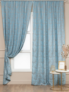 Портьера 150х270 Amore Mio софт жаккард мрамор на шторной ленте ментоловая 2 шт