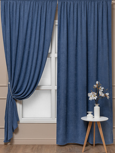 Комплект штор Amore Mio 150х270 см, для гостинной, кухни, спальни, вельвет синий 2 шт