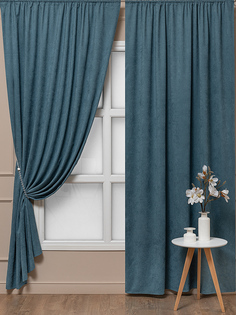 Комплект штор Amore Mio 150х270 см, для гостинной, кухни, спальни, вельвет бирюзовый 2 шт