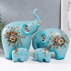 Сувенир керамика "Четыре слона" голубые набор 4 шт 7,5х9,5 17х21 27х22,5 см No Brand