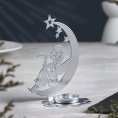 Подсвечник "Луна" металл на одну свечу, 7,1х10,8х14,7 см, хром No Brand