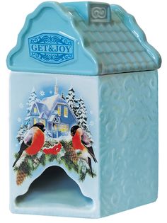 Керамический домик для чайных пакетиков Снегири GET&JOY 950 мл