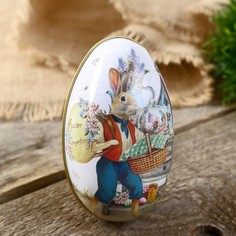 Шкатулка металл яйцо "Заяц с корзиной" 11х6,5х7 см No Brand