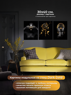 Модульная картина на холсте из 3 штук на стену для интерьера Dark Gold Perevoznikov Coins