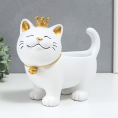 Сувенир полистоун подставка "Спящий кот в короне" белый 21х12х25 см No Brand