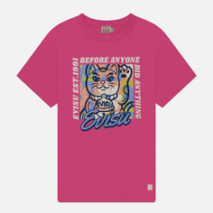 Женская футболка Evisu Cat With Slogan Plastisol Printed & Flocking, цвет розовый, размер XS