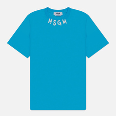 Мужская футболка MSGM Collar Brush Stroke Print, цвет голубой, размер L
