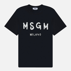 Мужская футболка MSGM Brush Stroke Logo Print, цвет чёрный, размер M
