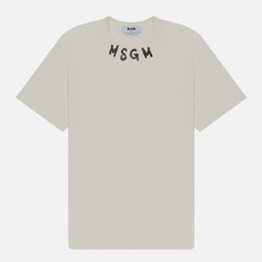 Мужская футболка MSGM Collar Brush Stroke Print, цвет бежевый, размер L