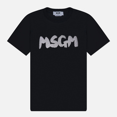 Женская футболка MSGM New Logo Brush Glitter, цвет чёрный, размер L