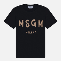 Женская футболка MSGM Brush Stroke Logo, цвет чёрный, размер S