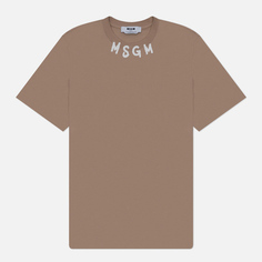 Мужская футболка MSGM Collar Brush Stroke Print, цвет бежевый, размер S