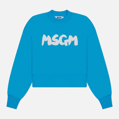 Женская толстовка MSGM New Logo Brush Print, цвет голубой, размер XS