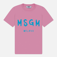 Женская футболка MSGM Brush Stroke Logo, цвет розовый, размер S