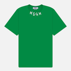 Мужская футболка MSGM Collar Brush Stroke Print, цвет зелёный, размер S
