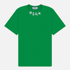 Мужская футболка MSGM Collar Brush Stroke Print, цвет зелёный, размер S
