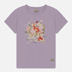 Женская футболка Evisu Goldfish & Floral Wave Printed, цвет фиолетовый, размер XS