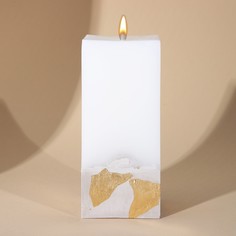 Свеча интерьерная белая с бетоном (поталь), 6 х 6 х 14 см No Brand