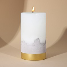 Свеча интерьерная белая с бетоном, низ золото, 13 х 7 см No Brand