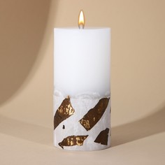 Свеча столбик с бетоном (поталь), цвет белый, 10 х 5 см No Brand