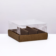 Кондитерская коробка складная под 3 эклера, крафт, 13,5х13,5х7см No Brand