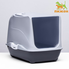 Туалет-домик для кошек закрытый с дверцей 43*32*33 см, серый No Brand