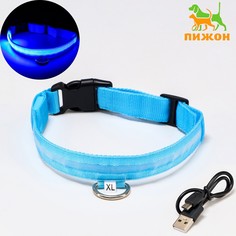 Ошейник с подсветкой, зарядка от usb, размер xl, ош 42-56 см, 3 режима, голубой Пижон