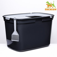 Туалет-домик для кошек закрытый с верхним входом 59*39*38 см, серый No Brand