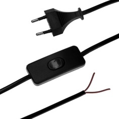 Шнур сетевой с выключателем для бра, 1,5 м, шввп 2 х 0.5 мм2, черный No Brand