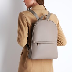 Рюкзак женский из искусственной кожи на молнии, 2 кармана, цвет коричневый No Brand