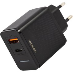 Сетевое зарядное устройство unbröke un-1, usb+type-c, 3 a, индикатор, черное No Brand