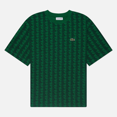 Женская футболка Lacoste Contrast Collar Monogram, цвет зелёный, размер XS