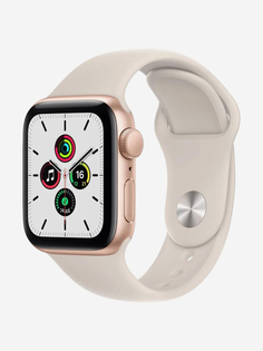 Часы Apple Watch SE GPS, корпус из алюминия золотого цвета, спортивный ремешок цвета «сияющая звезда» 44 мм, Золотой