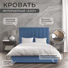 Двуспальная кровать ФОКУС Агат 153х214х121 см светло-синий/30069